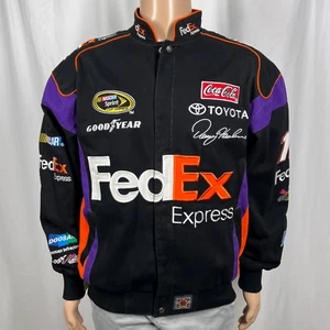 Vintage FedEx NASCAR Men's Small Black Denny Hamlin Embroidered Racing Jacket - Picture 1 of 11