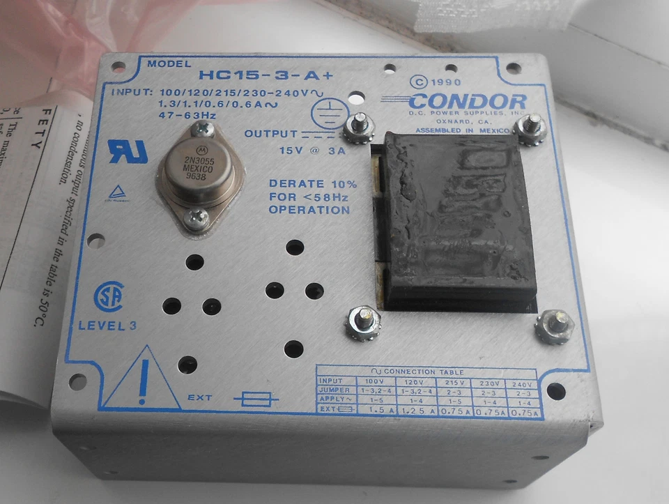 CONDOR D C POWER SUPPLY 230V INPUT MODEL NO. HC15-3-A+ / POWER SUPPLY - Image 1 of 3