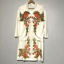 Vintage Edith Flagg Dress Sweater Set White 1970s Orange Floral Flowers Retro
