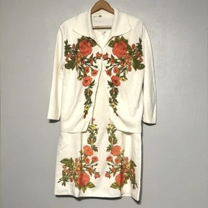 Ensemble pull robe vintage Edith drapeau blanc années 70 orange fleurs rétro - Photo 1 sur 15