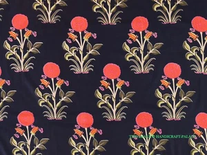 5 Yards Tissu Indien Noir Floral Imprimé À La Main En Coton Pour Couture - Photo 1/8