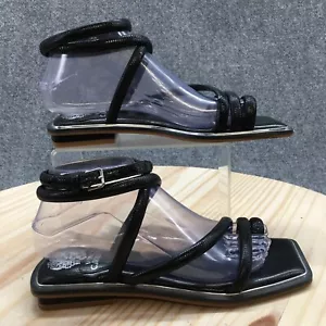 Vince Camuto Sandals Womens 7.5 M Pertema Ankle Strappy Flats Black Leather - Picture 1 of 18