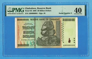 20 Billion Dollars Zimbabwe *Serial Number 4* AB 2008 P86 PMG 40 XF Low Numbered - Picture 1 of 4