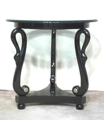 MID CENTURY MODERN CLASSICAL REGENCY BLACK LACQUER SWAN HEAD TABLE - Image 1 of 4