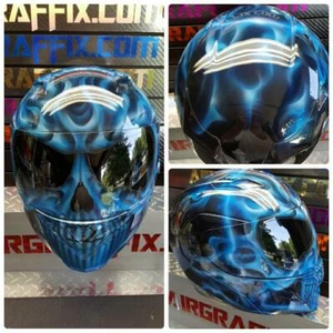 Truefire Skull in Blue Custom Painted Airbrushed Motorcycle Helmet - Picture 1 of 2