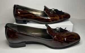 Brighton Noho Tortoise Cheetah Brown Patent Leather Women Loafer Shoes 6 M - Picture 1 of 11
