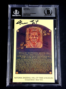 WILLIE MAYS BECKETT CERTIFIED SIGNED HOF YELLOW GOLD PLAQUE AUTOGRAPH AUTO .