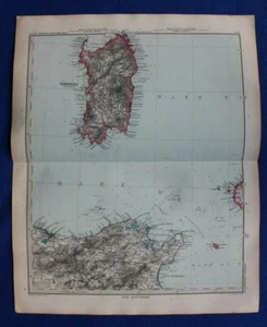 Original antique map SARDINIA, MEDITERRANEAN, GULF OF TUNIS, Stieler, 1891 - Picture 1 of 5