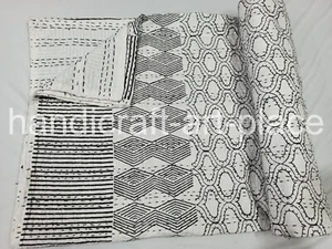 Classic Indian Handmade Cotton Kantha Quilt, Boho Throw, Bedspread , Block Print - Picture 1 of 7