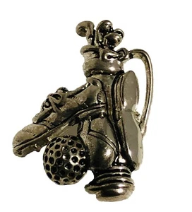 Vintage Silver Tone Golf Bag Sports Themed Brooch Pin 2” - Picture 1 of 4