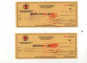Leonard Oil Co. two checks signed President Walter H. Leonard & Henry F. Craver - Picture 1 of 6