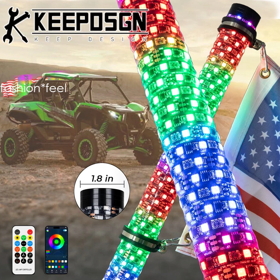 UTV 2 pies RGB LED Fat Whip Luces Espiral Persecución Bandera para Kawasaki Teryx KRX 1000 Foto 1 de 4