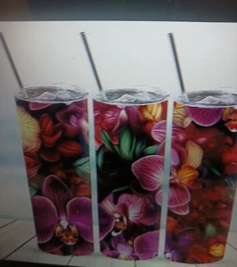 3D drinking TumSublimated flowers Pattern 20oz Tumbler With Straight Tumbler - Picture 1 of 3