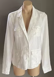 WITCHERY Jacket White Linen Light Size 12 Unlined Long Sleeve Blazer Pockets NEW - Picture 1 of 11