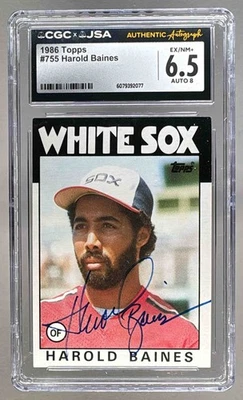 2077 Harold Baines 1986 Topps #755 On Card Auto CGC 6.5 DNA 8 - Image 1 of 2