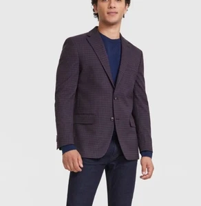 Tommy Hilfiger Mens Modern fit Sport Coat Blazer 46R Purple Check E07957 - Picture 1 of 12