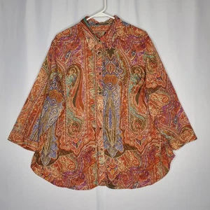 Top con botones Lauren RL para mujer 28W multicolor cachemira algodón cuello 3/4 arco iris - Imagen 1 de 11