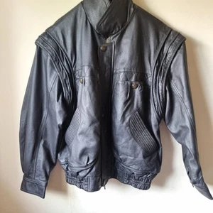 Vintage Julian Marcuir Black Leather Bomber Jacket–GG Size(xl)–Padded Shoulders - Picture 1 of 20