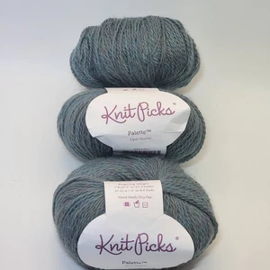 Knit Picks Palette Yarn 3 Balls Opal Heather Blue Wool Yarn - Picture 1 of 4