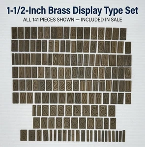 141 Pc 1-1/2" Solid Brass 8lb Display Type Letterpress Alphabet Numbers Set - Afbeelding 1 van 20