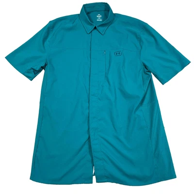 Under Armour Shirt Men Medium Fitted Teal Performance Button Up Outdoor Fishing - Image 1 of 4
