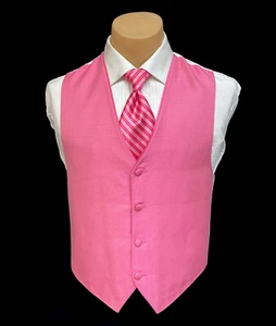 Men's Jean Yves Sterling Fuchsia Pink Tuxedo Vest & Tie Wedding Groom Prom - Picture 1 of 8