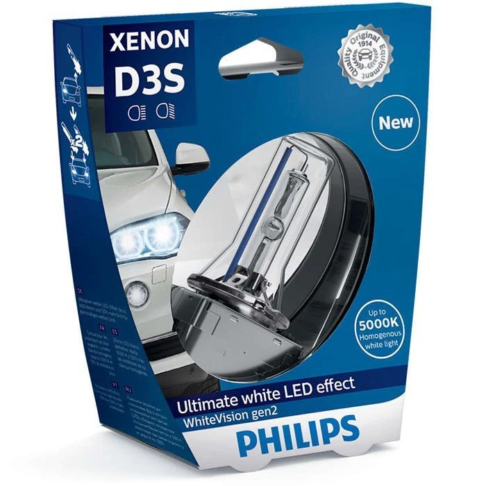 New! D3S PHILIPS Xenon WhiteVision gen2 HID Headlamp 5000K 42403WHV2S1 - Image 1 of 1