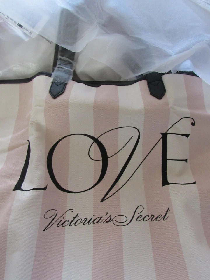 Victoria's Secret Love Tote Bag Cyber Monday Holiday 2020 Pink White Stripe