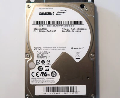 Samsung ST2000LM003 HN-M201RAD/MAR F5103-H26A 2BC10003 (S34B) 2.5" 2TB 04.2014 - Image 1 of 2