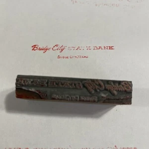 Vintage Printing Block Bridge City State Bank Bridge City Texas - Picture 1 of 1