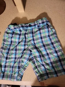 Cherokee Girls Belk Size 8 Adjustable Waist Shorts Blue Plaid   - Picture 1 of 5