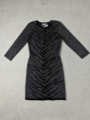 Express Womens Sweater Bodycon Dress Long Sleeve Black/Silver Glitter Medium - Image 1 of 4