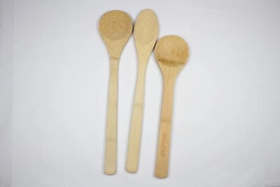 Pampered Chef Bamboo Wooden Cooking Spoons Lot of x3 Kitchen Utensils 10" 12" - Image 1 of 4