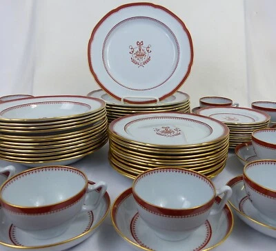 Spode Newburyport Red Dinnerware Set for 12 with Soup Bowls ~ Din plates worn - Image 1 of 4