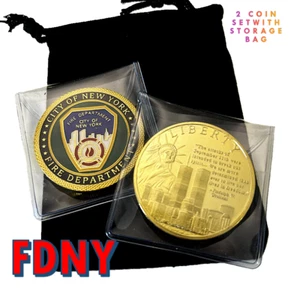 FDNY New York City vigili del fuoco Set monete sfida commemorativa liberty 9/11 - Foto 1 di 8