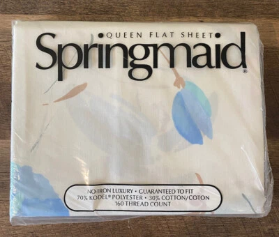 Vintage Springmaid Papoulas de Seda Floral Queen Lençol Plano Sem Ferro NOVO - Imagem 1 de 2