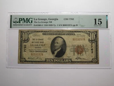 $10 1929 La Grange Georgia GA National Currency Bank Note Bill Ch. #7762 F15 PMG - Image 1 of 4