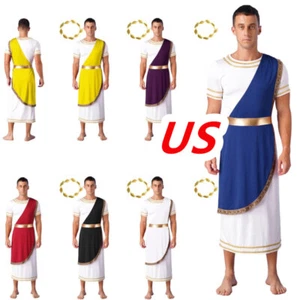 Mens Toga Cosplay Costume Adult Ancient Greek God Robe Halloween Dress Up - Picture 1 of 69