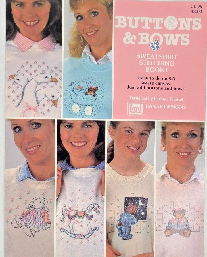 Banar Designs Cross Stitch BUTTONS & BOWS Sweatshirt Stitching Booklet - Image 1 of 1