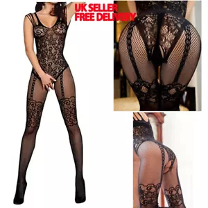 Sexy Body Stocking Fishnet Plus Size 6-28 Floral Bodysuit Lingerie Nightwear - Picture 1 of 8
