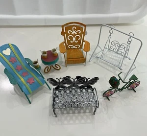 Fairy Garden, Doll House Accessories 6 Pieces, Bicycle, Bench, Lounge, Swing - Picture 1 of 4