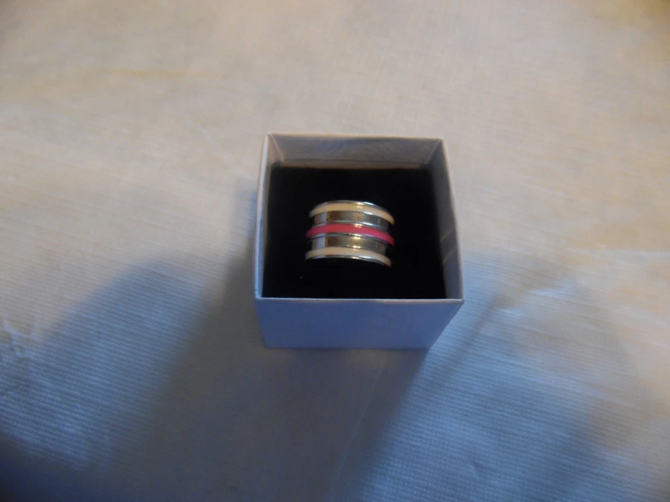 Lia Sophia Silver, Pink and White Band Ring "Fast Track" Size 6 NEW  - Image 1 of 1