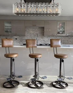Vintage Retro Bar Stool with Backrest Bicycle Pedal Real Leather Kitchen Bar Pub - Picture 1 of 12
