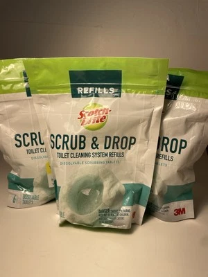 3x Scotch Brite Scrub & Drop Dissolvable Dual Use Refills/Pods 6ct = 18 Pods NEW - Image 1 of 4