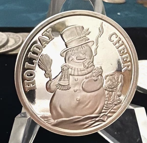 1999 Snowman Holiday Cheer! Christmas Round! 1 oz. .999 Silver in Plastic Holder - Picture 1 of 2