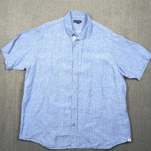 Lands End Button Up Linen Shirt Mens XL Traditional Fit Blue Short Sleeve Casual - Picture 1 of 7