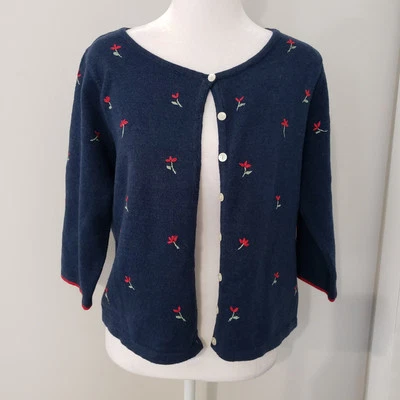 Liz Claiborne Womens Embroidered Cardigan Sweater MEDIUM PET Cottagecore Flowers - Image 1 of 4