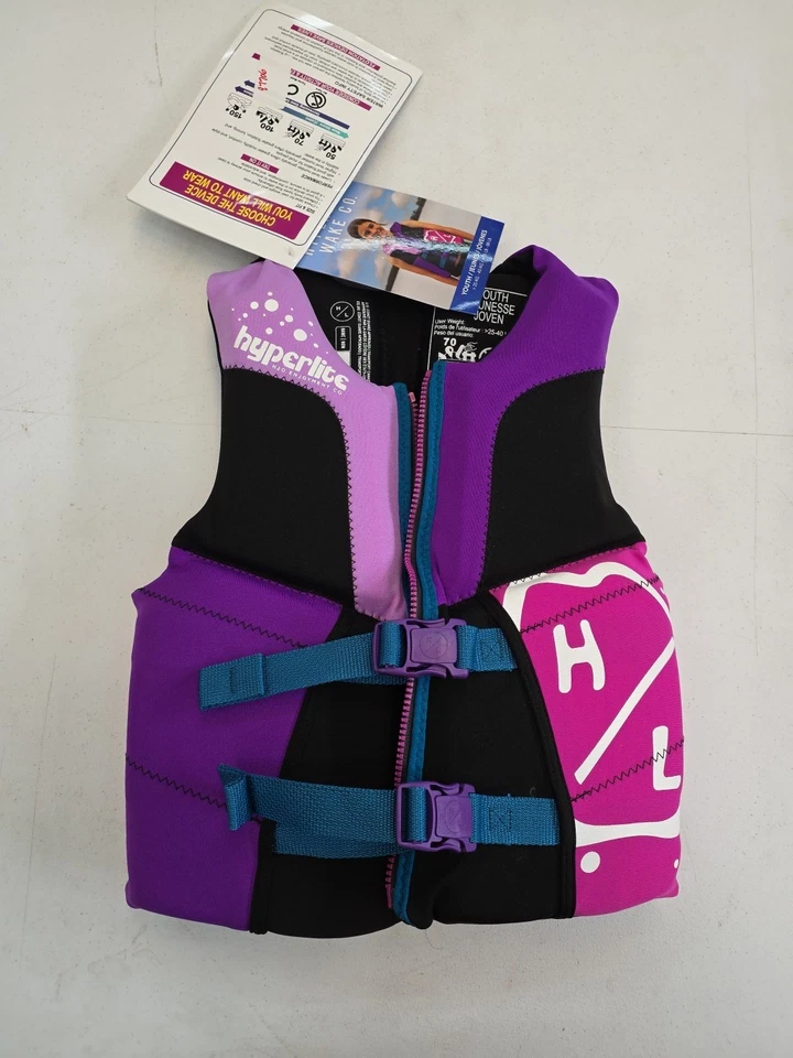 Chaleco salvavidas Hyperlite Youth, aprobado por USCG (55-88 libras) púrpura/negro/rosa NUEVO Foto 1 de 4