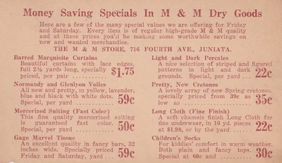 Juniata PA   Advertising Postal Card   The M & M Store   1924 - Image 1 of 2