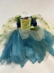 FAIRY DUST 2PC WOODLAND FAIRY COSTUME BLUE & GOLD DRESS UP & HEADBAND M 7/8 - Picture 1 of 12
